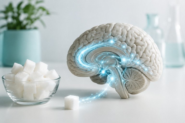 Brain dopamine pathways and sugar reward response